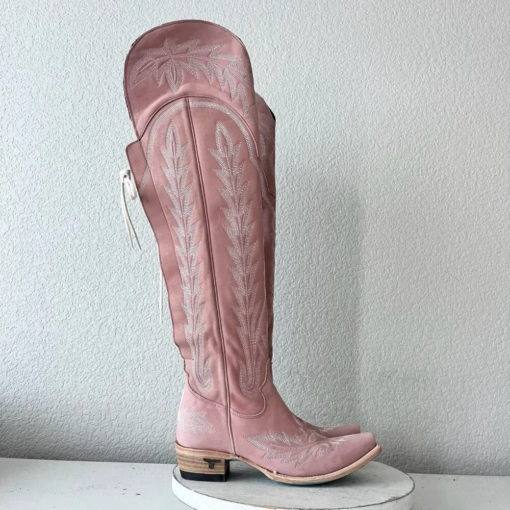 Lane LEXINGTON Over the Knee Pink Cowboy Boots Western Cowgirl Snip Toe Tall 6.5